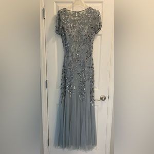 Like New Adrianna Papell embroidered gown Size 8 Blue mist mother of bride/groom